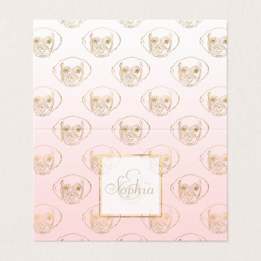 Girly Gold Puppy Dog White roze gradiëntpatroon Visitekaartje (Buitenkant ongevouwen)
