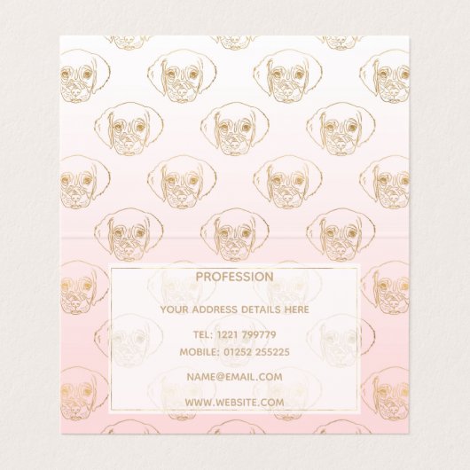 Girly Gold Puppy Dog White roze gradiëntpatroon Visitekaartje (Binnenkant ongevouwen)