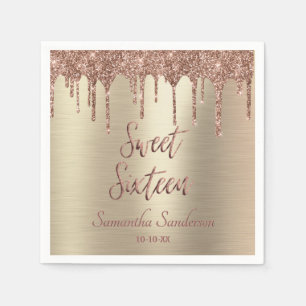 Girly Gold Roos Gold Glitter Drip Sweet 16 Servet