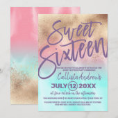 Girly Gold Roze Blauwgroen Waterverf Gradient Swee Kaart (Voorkant / Achterkant)