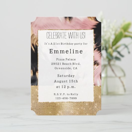 Girly Gold Sparkle Roze Zwart Koeienhuid Kaart (Staand voorkant)