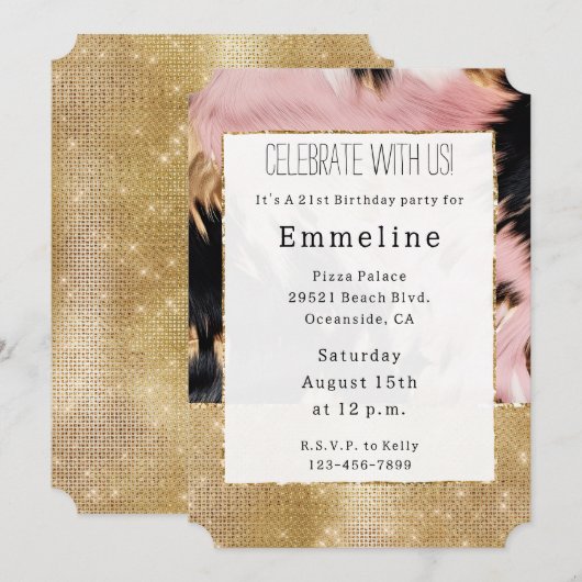 Girly Gold Sparkle Roze Zwart Koeienhuid Kaart (Voorkant / Achterkant)