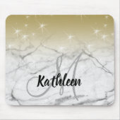Girly Gold Sparkles Grey Marble Monogram Muismat (Voorkant)