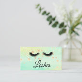*~* Girly Gold Stars Lashes Extensions Glitter Visitekaartje (Staand voorkant)