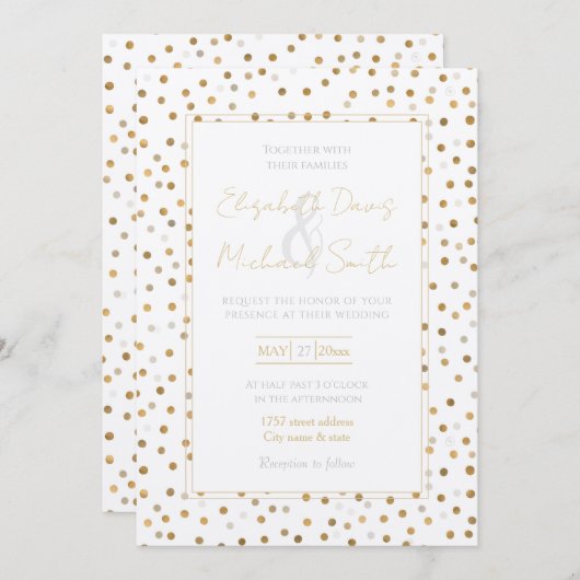 Girly Gold Stippen Confetti White Design Kaart (Voorkant / Achterkant)