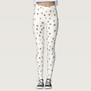 Girly Gold Stippen Confetti White Design Leggings