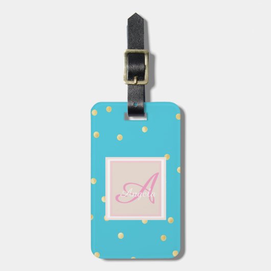 Girly Gold Stippen Monogram-gepersonaliseerd Bagagelabel (Voorkant verticaal)