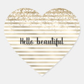 Girly Gold Stripes Glitter Hart Sticker (Voorkant)