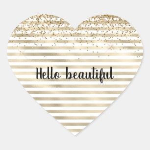 Girly Gold Stripes Glitter Hart Sticker