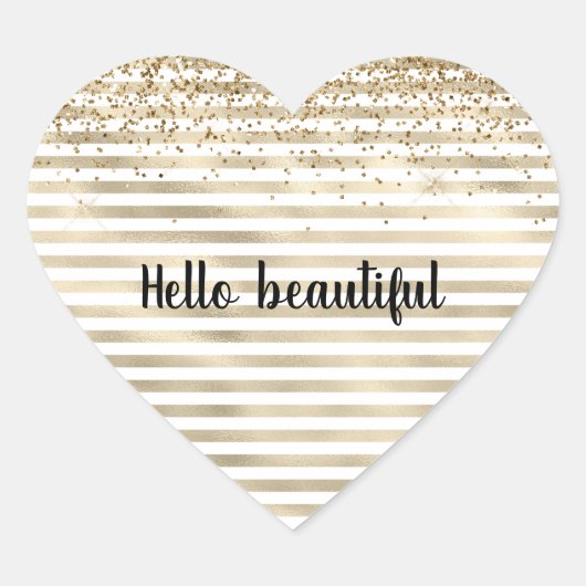 Girly Gold Stripes Glitter Hart Sticker (Voorkant)