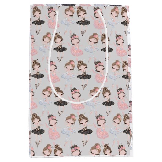 Girly Golden Pink Blue Waterverf Ballerina's Medium Cadeauzakje (Voorkant)