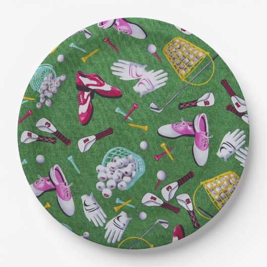 Girly Golf Pattern Paper Borden Papieren Bordje (Voorkant)