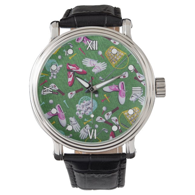 Girly Golf Pattern Polshorloge Horloge (Voorkant)