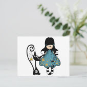 Girly Gothic Girl met zwarte kat Briefkaart (Staand voorkant)