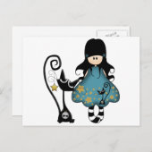 Girly Gothic Girl met zwarte kat Briefkaart (Voorkant / Achterkant)