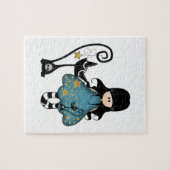 Girly Gothic Girl met zwarte kat Legpuzzel (Horizontaal)