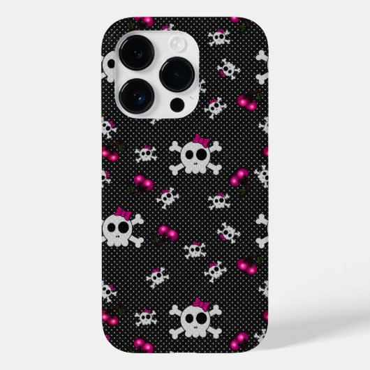 Girly Gothic Skulls met Roze Bogen Case-Mate iPhone Case (Achterkant)