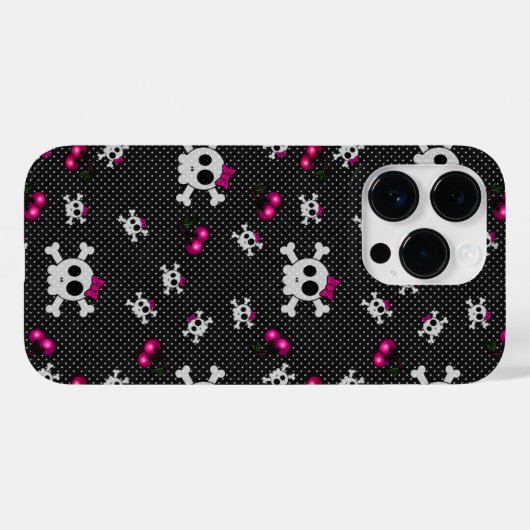 Girly Gothic Skulls met Roze Bogen Case-Mate iPhone Case (Achterkant (horizontaal))