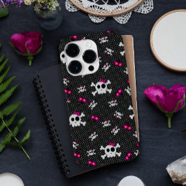 Girly Gothic Skulls met Roze Bogen Case-Mate iPhone 14 Pro Hoesje