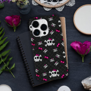 Girly Gothic Skulls met Roze Bogen Case-Mate iPhone 14 Pro Hoesje