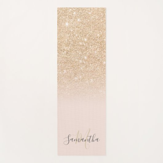 Girly goud glitter ombre roze monogrammed yogamat (Voorkant)