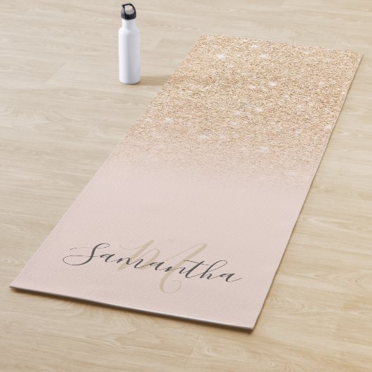 Girly goud glitter ombre roze monogrammed yogamat (In situ)