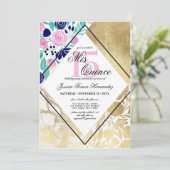 Girly Goud Marmeren Bloemen Waterverf Mis Quince Kaart (Staand voorkant)