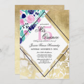 Girly Goud Marmeren Bloemen Waterverf Mis Quince Kaart (Voorkant / Achterkant)