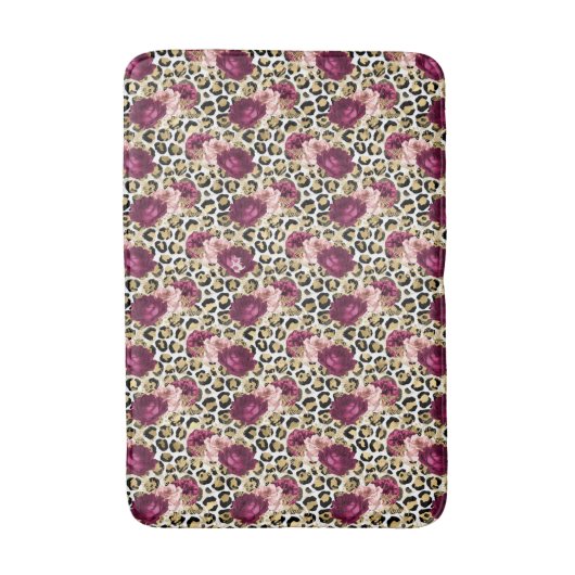 Girly Goud Roze Bloemen Luipaard Print Badmat (Voorkant Verticaal)