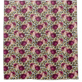 Girly Goud Roze Bloemen Luipaard Print Douchegordijn (Voorkant)