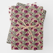 Girly Goud Roze Bloemen Luipaard Print Inpakpapier Vel (In situ)