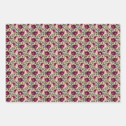 Girly Goud Roze Bloemen Luipaard Print Inpakpapier Vel (Voorkant)