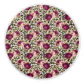 Girly Goud Roze Bloemen Luipaard Print Keramische Knop (Voorkant)