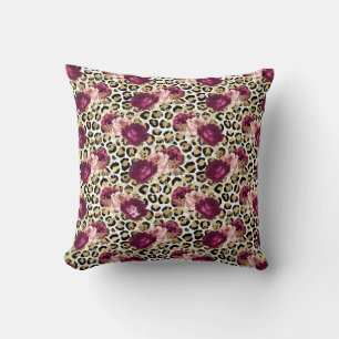 Girly Goud Roze Bloemen Luipaard Print Kussen