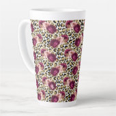 Girly Goud Roze Bloemen Luipaard Print Latte Mok (Linkerhoek)