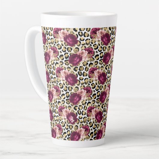 Girly Goud Roze Bloemen Luipaard Print Latte Mok (Linkerhoek)