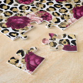 Girly Goud Roze Bloemen Luipaard Print Legpuzzel (Zijkant)