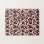 Girly Goud Roze Bloemen Luipaard Print Legpuzzel (Horizontaal)