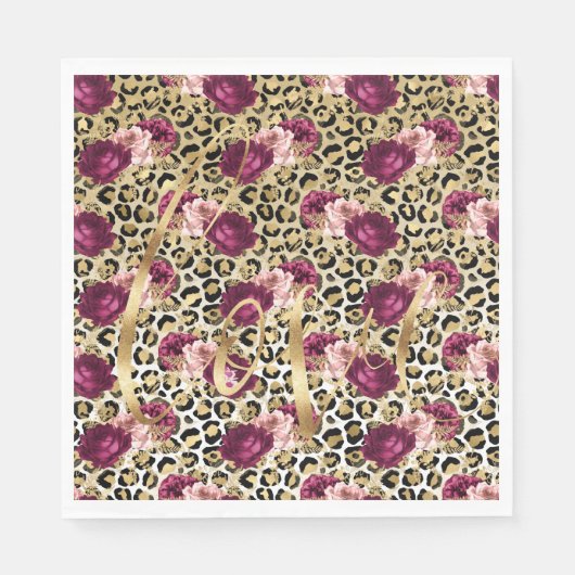 Girly Goud Roze Bloemen Luipaard Print Liefde Servet (Voorkant)