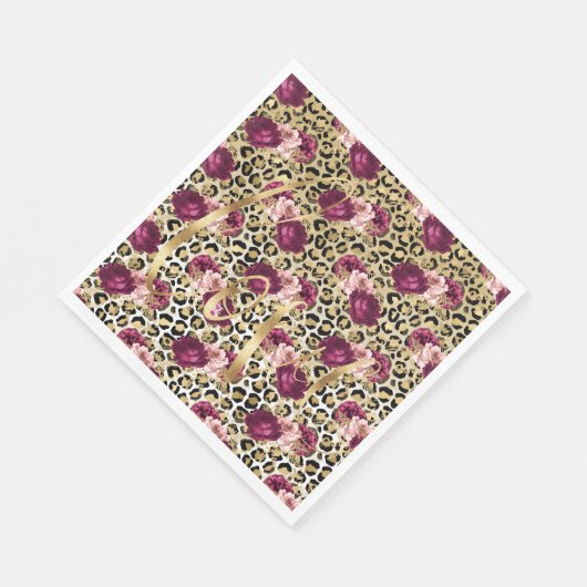 Girly Goud Roze Bloemen Luipaard Print Liefde Servet (Hoek)