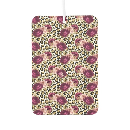 Girly Goud Roze Bloemen Luipaard Print Luchtverfrisser (Voorkant)