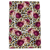 Girly Goud Roze Bloemen Luipaard Print Medium Cadeauzakje (Voorkant)