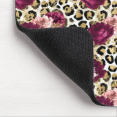 Girly Goud Roze Bloemen Luipaard Print Muismat (Hoek)
