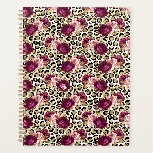 Girly Goud Roze Bloemen Luipaard Print Planner (Voorkant)