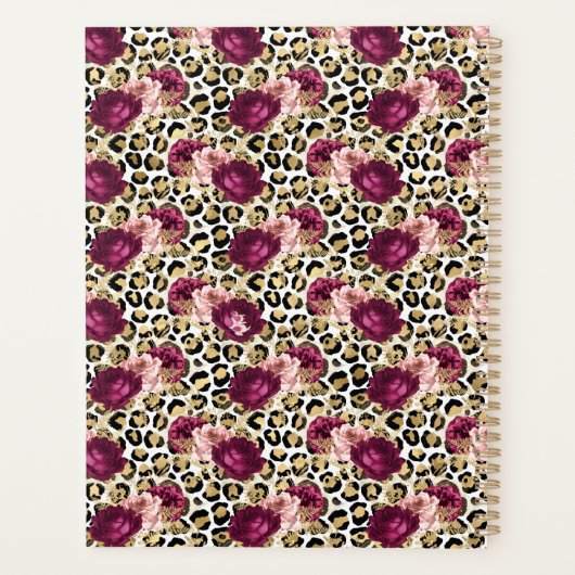Girly Goud Roze Bloemen Luipaard Print Planner (Achterkant)