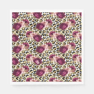 Girly Goud Roze Bloemen Luipaard Print Servet