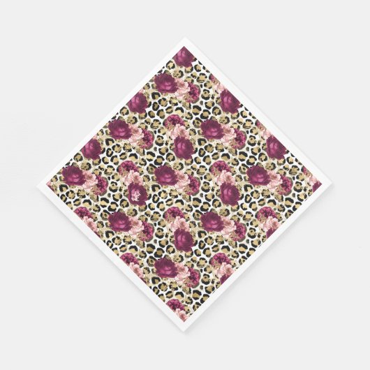 Girly Goud Roze Bloemen Luipaard Print Servet (Hoek)