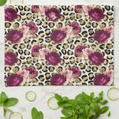 Girly Goud Roze Bloemen Luipaard Print Theedoek (Gevouwen)