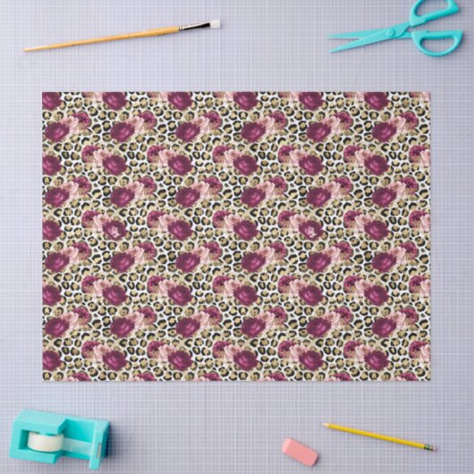 Girly Goud Roze Bloemen Luipaard Print Tissuepapier (Craft)