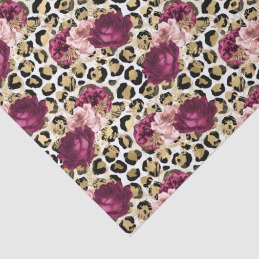 Girly Goud Roze Bloemen Luipaard Print Tissuepapier (Detail)